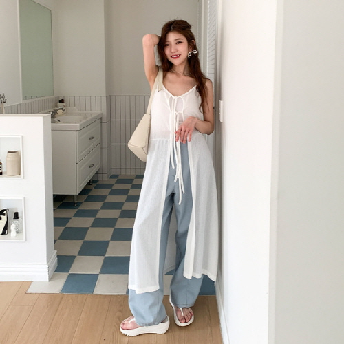 미페치 스트랩 레이어드 끈나시 롱 원피스