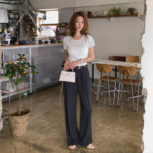 린람드 투핀턱 찰랑 세미 와이드 슬랙스