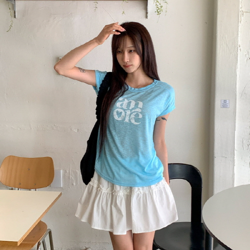 초레노 레터링 시스루 나그랑 반팔 티셔츠